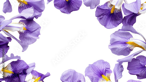 floral frame with purple and violet iris flowers on transparent