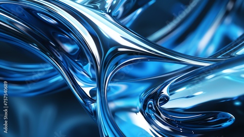 Blue abstract liquid metal background. 3D rendering.