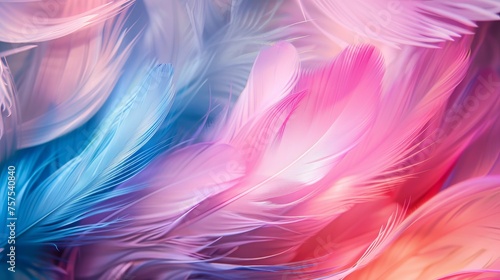 Abstract soft feathers in pastel colors. Flowing feather pattern with multicolored hues. Artistic feather arrangement in vibrant colors.