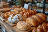 Illustrate a boutique bakery with an array of freshly baked bread, pastries, and cakes