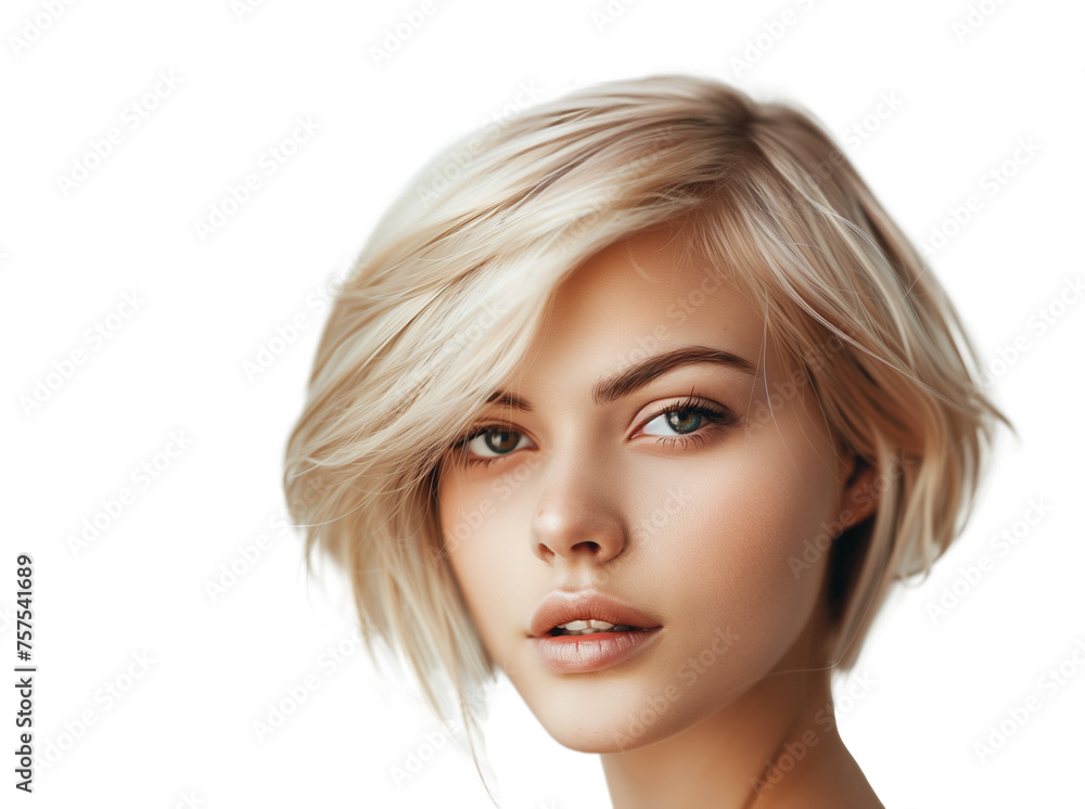 Portrait of a fashion blonde with short hair on transparent Portrait of a fashion blonde with short hair on transparent
