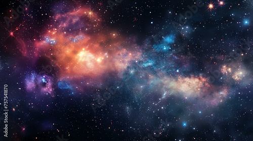 This is a beautiful space themed image. It features a colorful nebula with bright stars and a dark background. © stocker