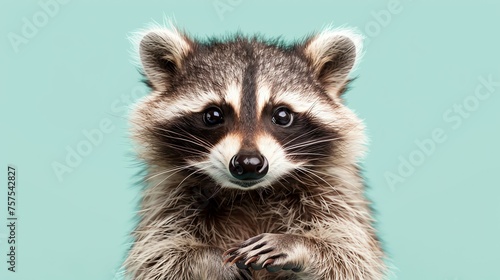 This is a photograph of a raccoon. The raccoon is looking at the camera with its big, round eyes.