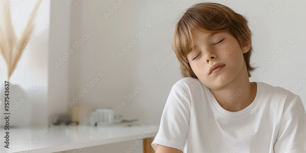 Serene Boy Takes a Quiet Moment to Rest Indoors with Gentle Lighting Serene Boy Takes a Quiet Moment to Rest Indoors with Gentle Lighting