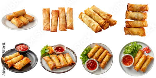 Fried spring roll transparent set collection in 3d png no background.