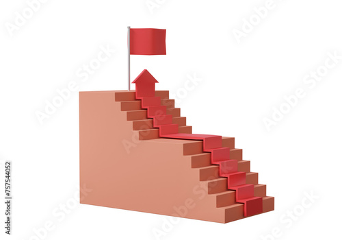 Staircase strategy step by step growth of business investment  linefinish  flag target successful concept. minimal cartoon style isolated on transparent background. 3d render illustration