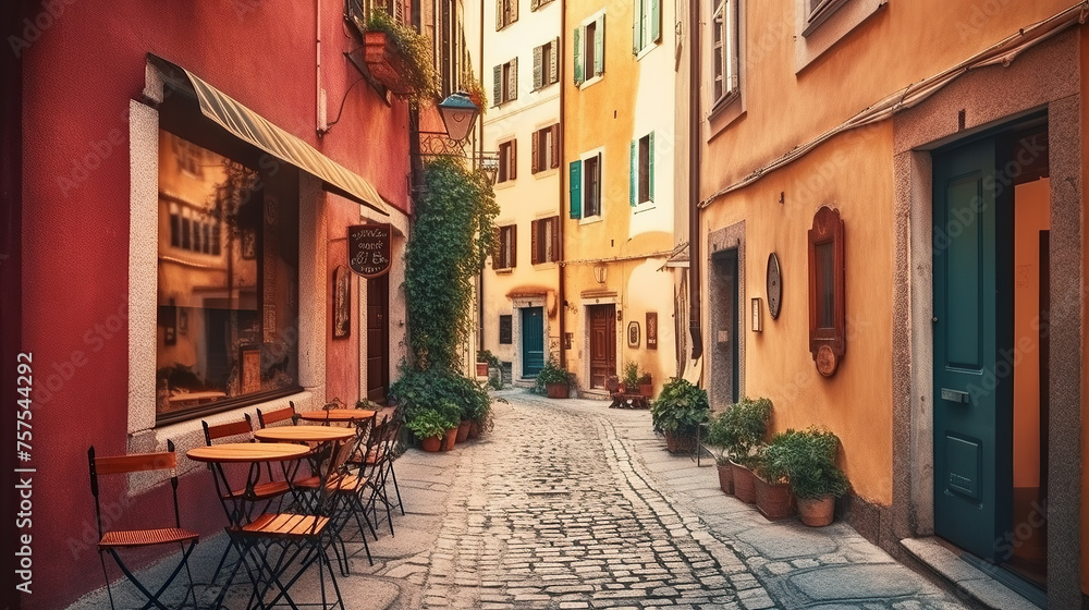 Fototapeta premium european classic, street with cafés