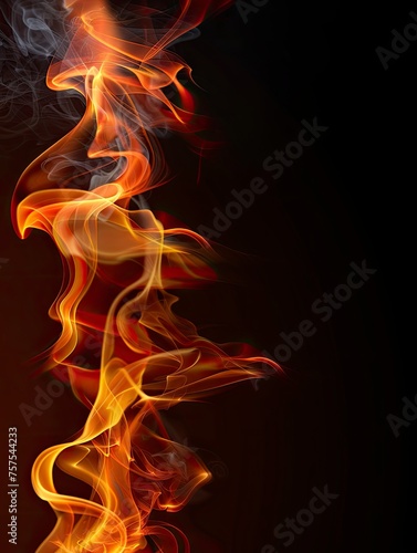 Flame on black background. Fire illustration  copy space - generative ai
