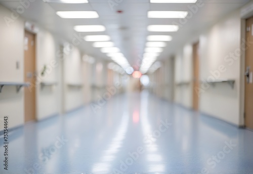 Blurred image of hospital hallway, generative AI