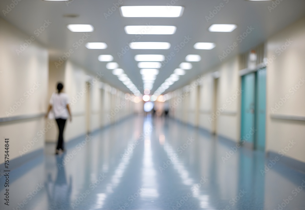 Blurred image of hospital hallway, generative AI