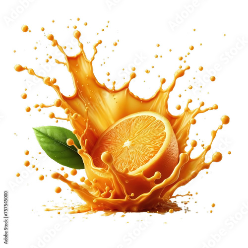 Orange 3D Liquid Splash in PNG Format Isolated on Transparent Background © wiizii