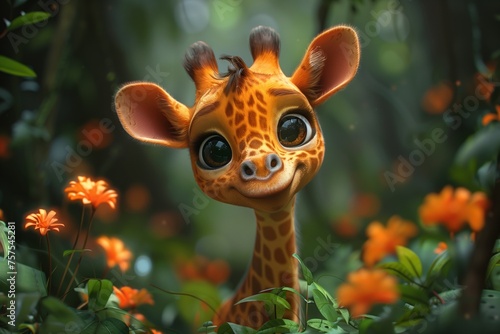 Cute Baby Cartoon Giraffe Generative AI