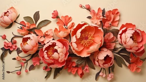 Peach Bliss Close-up of Peonies in Shades of Coral on Peach Canvas