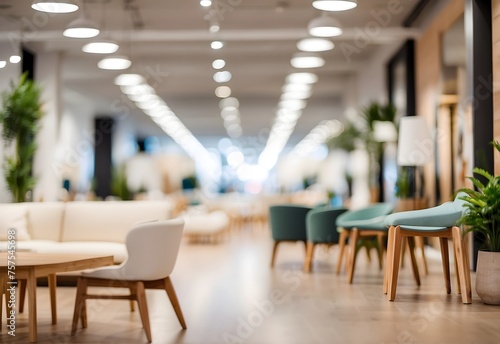 Blurred image of furniture showroom, generative AI