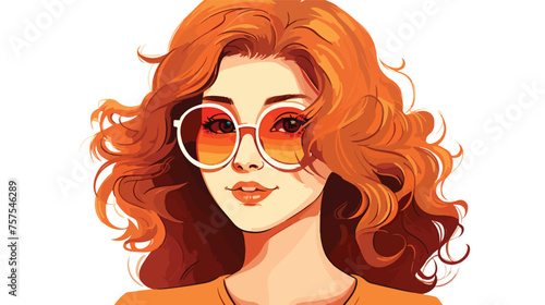 Portrait of Cute Cartoon Girl with sun glasses flat