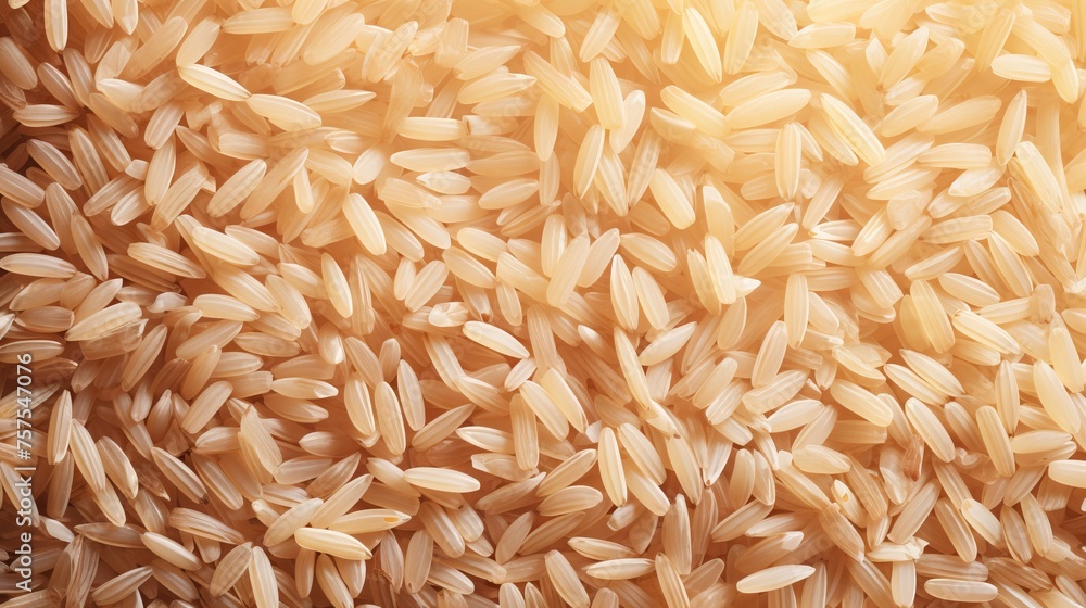 Dense, full frame of golden rice grains, rich in detail and color. Top ...