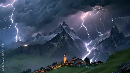 panorama of the mountains, dramatic thunderstorms, Thunderstorms Among the Mountains