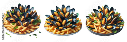mussels and fries plate isolated png
