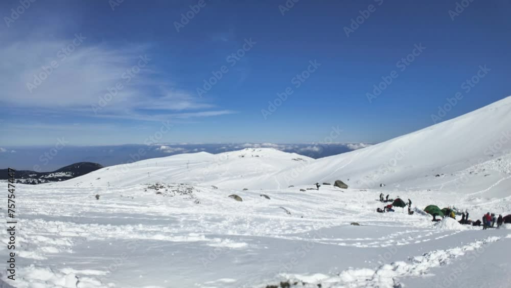 Hyperlapse of a camping site and snowy mountains. Hyperlapse of a camping site and snowy mountains.