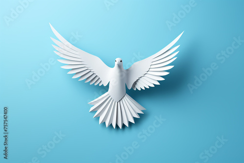 White paper origami bird on blue background   reated with Generative Ai