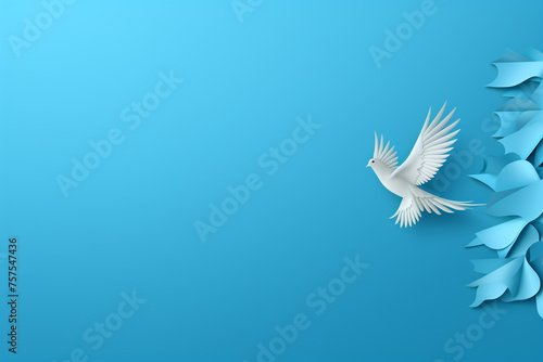 White paper origami bird on blue background сreated with Generative Ai