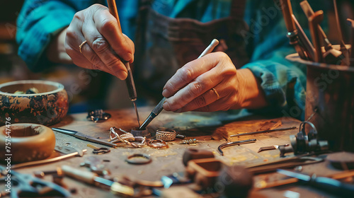 A person crafting a piece of jewelry, symbolizing precision and craftsmanship in business methodologies photo