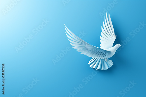 White paper origami bird on blue background сreated with Generative Ai