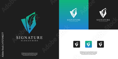 Minimalist book story logo design. simple feather ink logo design template.