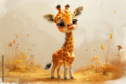 Cute Baby Cartoon Giraffe Generative AI