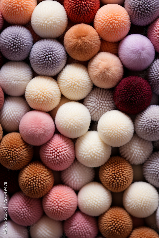 Different color wool balls on texture background, closeup view сreated with Generative Ai Different color wool balls on texture background, closeup view сreated with Generative Ai