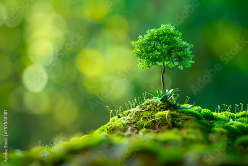 green tree is standing on top of top of moss