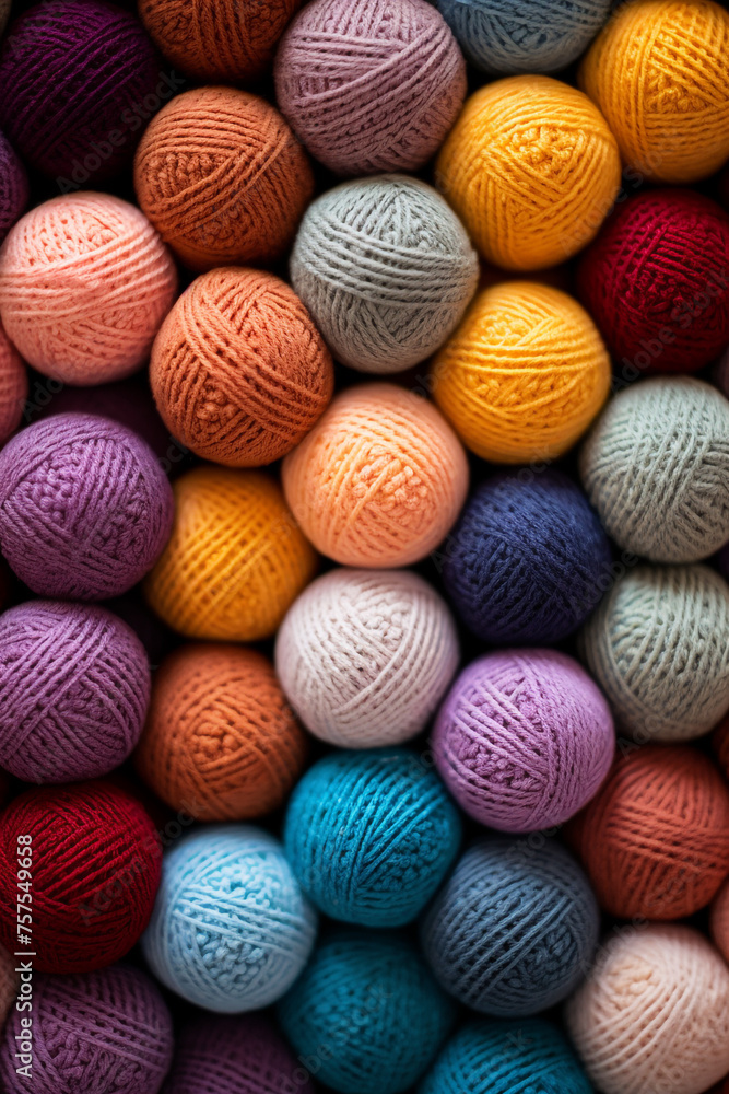 Different color wool balls on texture background, closeup view сreated with Generative Ai Different color wool balls on texture background, closeup view сreated with Generative Ai