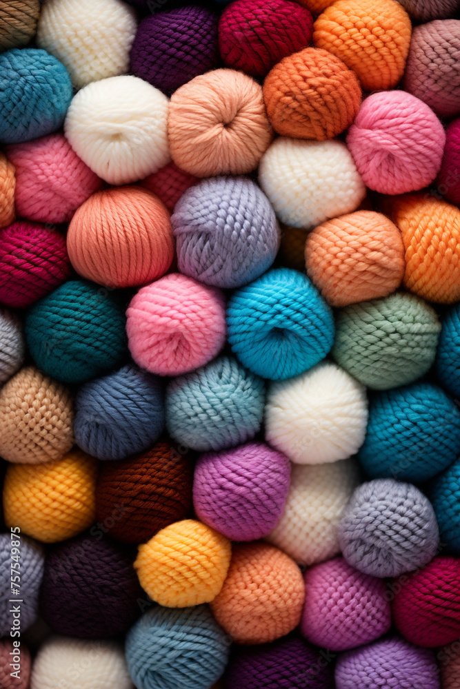 Different color wool balls on texture background, closeup view сreated with Generative Ai Different color wool balls on texture background, closeup view сreated with Generative Ai