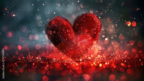 Glittering abstract red heart shape background