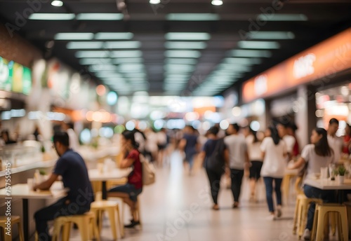 Fully Blurred image of a bustling food court, generative AI