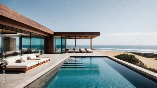 Luxurious beachfront residence featuring a private rooftop infinity pool with panoramic views of the Pacific Ocean in Malibu, California © Damian Sobczyk