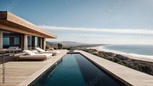 Luxurious beachfront residence featuring a private rooftop infinity pool with panoramic views of the Pacific Ocean in Malibu, California © Damian Sobczyk