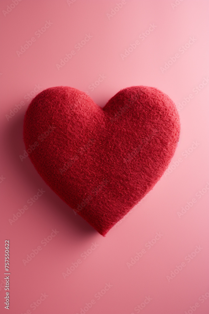 a red mat heart light pink background, copy space сreated with Generative Ai