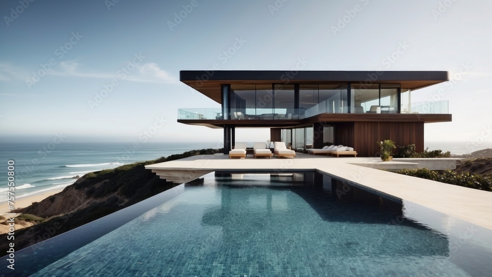 Luxurious beachfront residence featuring a private rooftop infinity pool with panoramic views of the Pacific Ocean in Malibu, California Luxurious beachfront residence featuring a private rooftop infinity pool with panoramic views of the Pacific Ocean in Malibu, California