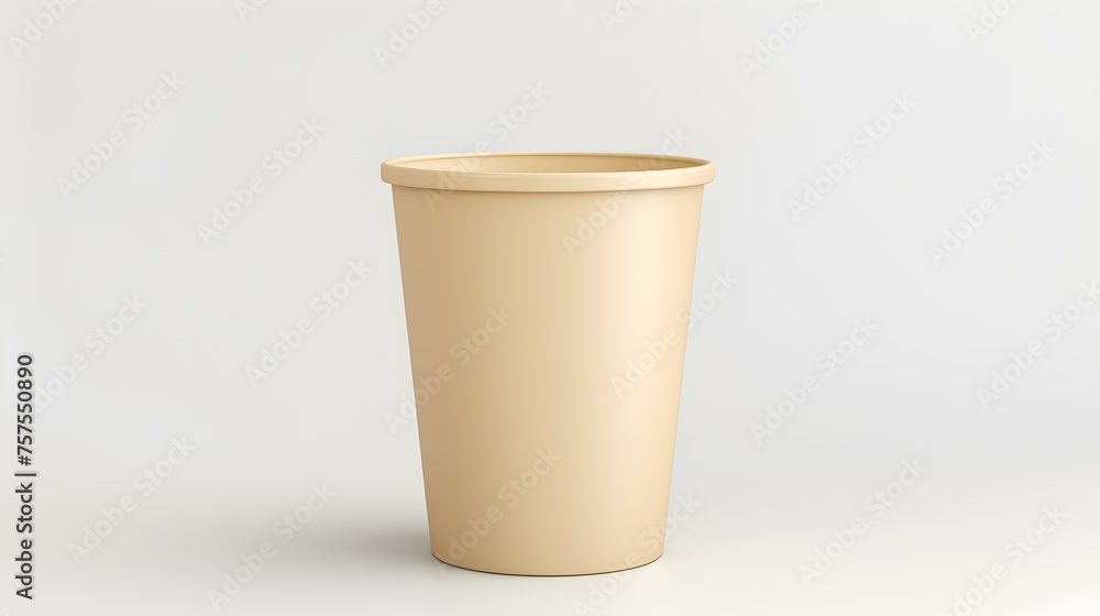 Beige Paper Bin on a white Background. Office Template with Copy Space Beige Paper Bin on a white Background. Office Template with Copy Space