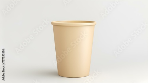Beige Paper Bin on a white Background. Office Template with Copy Space