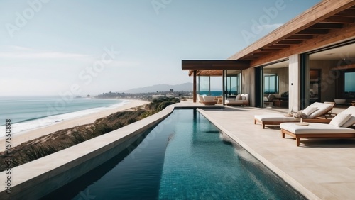 Luxurious beachfront residence featuring a private rooftop infinity pool with panoramic views of the Pacific Ocean in Malibu, California © Damian Sobczyk