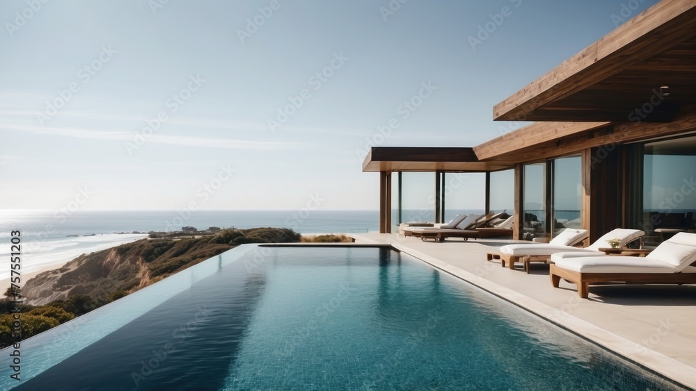 Luxurious beachfront residence featuring a private rooftop infinity pool with panoramic views of the Pacific Ocean in Malibu, California