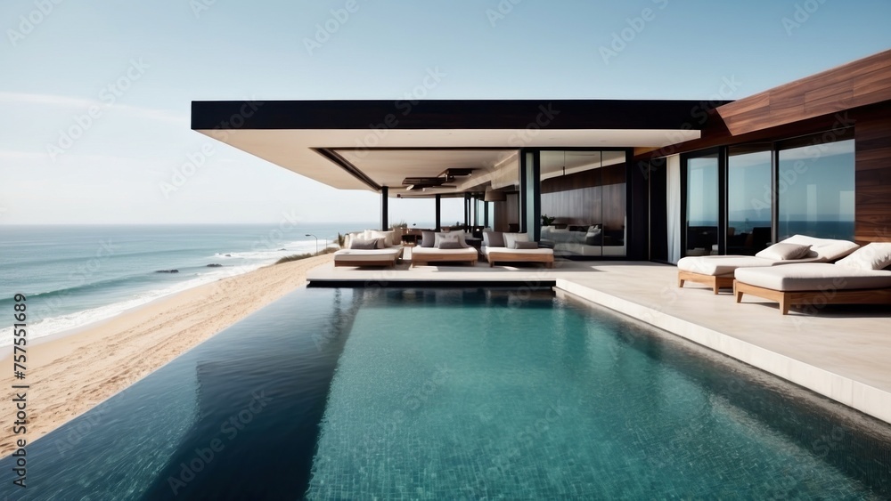 Luxurious beachfront residence featuring a private rooftop infinity pool with panoramic views of the Pacific Ocean in Malibu, California