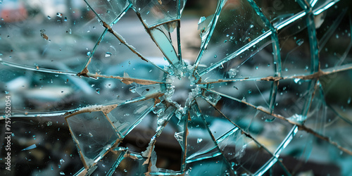 broken glass window, Shop window broken by riots in Chile