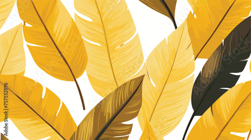 Seamless pattern with banana and golden palm leaves