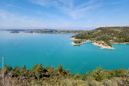 A sunny spring day view of the Seyhan Lake on the Seyhan River with its unique turquoise blue water