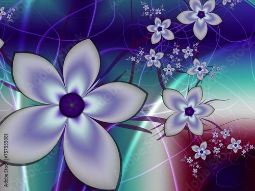 Fantastic multicolored flowers. Fractal artwork for use as templates  computer backgrounds  label printing and more. Graphic background design.