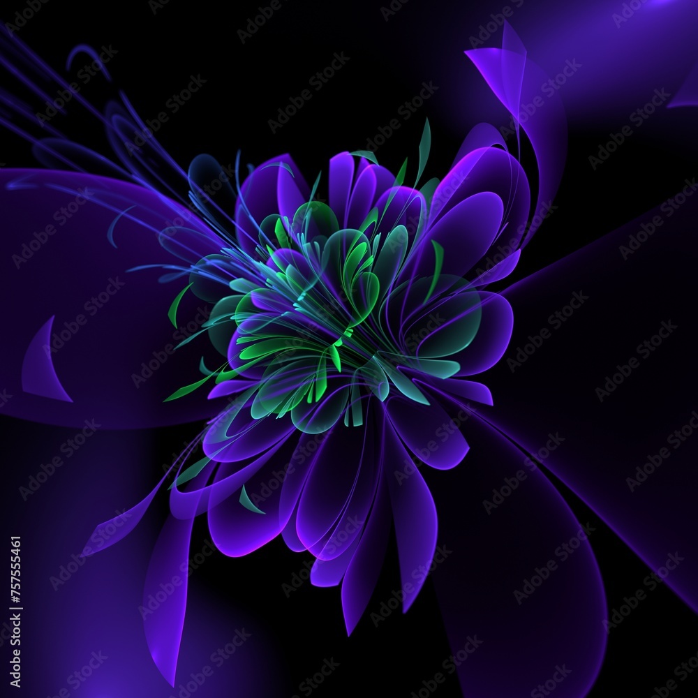 A fantastic image of a rendered fractal flower on a dark background..Original background for your graphic design. Light floral pattern. A fantastic image of a rendered fractal flower on a dark background..Original background for your graphic design. Light floral pattern.