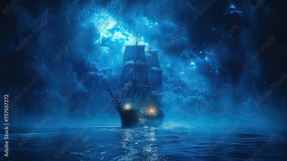 Close up Steampunk galleon sailing in the sky Close up Steampunk galleon sailing in the sky